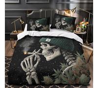 UFVZBNFAN Skull with Hat Housse de Couette Microfibre Résistante 3D Imprimé 3 Pièces 2xTaies Ultra Douce Stoner Parure de Lit Respirante Résistante for Hommes Enfants Double（200x200cm）
