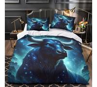UFVZBNFAN Starry Bull Ensemble Lit 3D Microfibre Hypo 3Pcs 2 Taies Douce Mythical Zodiac Parure Lit Confortable Entretien Fac Enfants Garçons Filles Double(200x200)
