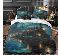 UFVZBNFAN Steam Train Linge de Lit 3D Effet Microfibre Résistante 3 Pièces 2xTaies Ultra Douce Fantasy Night Ensemble De Literie Hypoallergique Résistante for Femmes Single（140x200cm）