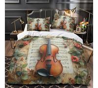 UFVZBNFAN Violin Housse de Couette Microfibre Hypoallergique 3D Imprimée 3 Pièces Éclair Ultra Douce Classical Music Decor Parure de Lit Léger Entretien Facile for Enfant Single（140x200cm）
