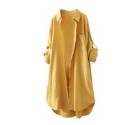 UFZKOOEP Chemises boutonnées à Manches Longues pour Femmes, Hauts de Chemisiers décontractés en Coton et Lin, Hauts Cardigan surdimensionnés à Coupe Ample et Douce (Yellow,M)
