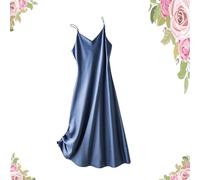 UFZKOOEP Robe Longue à Bretelles en Satin, Robe à Bretelles en Satin à Bretelles Spaghetti, Robe Longue en Satin (Blue,S)