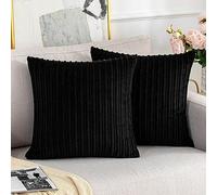 UGASA Lot de 2 grandes housses de coussin décoratives en velours côtelé super doux et texturé de couleur unie pour canapé-sol, 45,7 x 45,7 cm, noir
