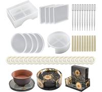 UGBO Moule Silicone Resine Epoxy Moule Dessous de Verre Ronds Carrés Moulle Silicone Coaster Mold avec Tapis de Rangement Moule en Résine DIY Table à Manger Et Décoration D'IntéRieur