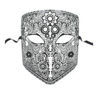 UGDOUS Masque de mascarade complet couleur or argent, bouclier de crâne en métal noir, masque de fête Joker Mardi Gras(Gold)