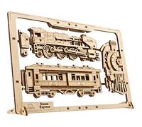 UGEARS 2.5D Steam Express encadré - Kit de modèle de Train Classique en Bois avec Roues Mobiles, mécanismes et Portes - Kits de modèle de Puzzle en Bois de Train à Vapeur pour Adultes - Décoration