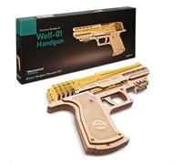UGEARS Pistolet Wolf-01 en Bois à Assembler Model 2018 - Pistolet à Construire avec Elastiques - Model Mécanique pour Enfants et Adultes - Puzzle avec 62 Pieces à Assembler