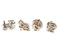 UGEARS U-Fidgets - Bibelots de casse-tête mécaniques - Ensemble de 4 modèles - Casse-tête 3D anti-stress - Kit d'auto-assemblage - 4 modèles mini - Modèle miniature - Modèles mécaniques
