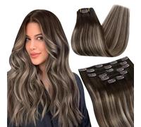 Ugeat - 10 extensions de cheveux à clip Remy Hair - 40,6 cm - 120 g - Cheveux droits et soyeux 100 % humains - Dégradé de couleur du brun foncé #4 au blond clair # 6 - N°613