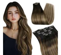 Ugeat - 10 extensions de cheveux à clip Remy Hair - 40,6 cm - 120 g - Cheveux droits et soyeux 100 % humains - Dégradé de couleur du brun foncé #4 au blond clair # 6 - N°613