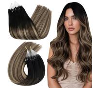 Ugeat 60cm Extension Cheveux Loops Balayage #1B/4/27 Noir à Brun et Blond Extensions Cheveux Humains Micro Ring Remy Hair Extension 50 Grammes Extension Cheveux Easy Loop Cheveux Naturel, 50.0 gramme