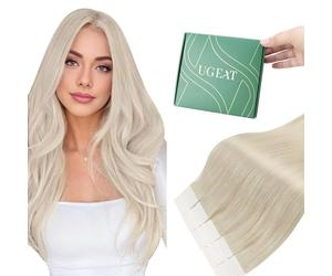 Ugeat Adhesives Extension Cheveux 22 Pouces Extensions Humains Tape in 20 Pièces Adhesive Extention à Bande #60A Blond Blanc 50 Grammes, 50.0 gramme