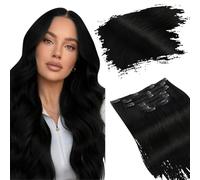 Ugeat Clip in Hair Extensions Human Hair Jet Black Hair Extensions Clip in Human Hair Extensions Natural Thick Soft Straight 14 Inch