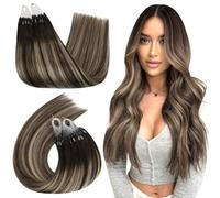 Ugeat Extension a Froid Cheveux 14 Pouce Extension Cheveux a Froid 50G Extensions Cheveux Naturels Loops Marron Fonce à Blond Cendre #4/18/4 Extension Cheveux Naturel Anneaux