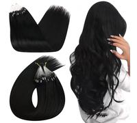 Ugeat Extension a Froid Cheveux Humain 40cm Extension Cheveux Naturel Loop Noir #1 50 Grammes Extension Cheveux Anneaux Extension Loops Cheveux Naturel