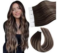 Ugeat Extension Adhesive Cheveux Humain Brun Balayage Blond Cendré 50G 40cm Humain Extension Cheveux Naturel Adhesif Invisible Brun Ombre Cendré Blond Remy Lisse 20Pcs 16Pouce 4/18/4