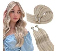 Ugeat Extension Cheveux a Chaud 14 Pouces Flat Tip Extensions Cheveux Humains Blond Cendre avec Bleach Blond #P18/613 Highlight Flat Tip Extensions Cheveux Humains Pre Bonded Keratine 50 Grammes