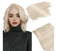 Ugeat Extension Cheveux Clip Blond Blanc Naturel Extension a Clip Cheveux Naturel Blond Platine 30cm Humain Doux 70G 12Pouce #60A Pour Halloween