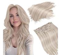 Ugeat Extension Cheveux Clip Naturel Blond Cendré Humain 90G 35cm Extension a Clip Cheveux Naturel Platine Blond Highlight Humain Invisible 14Pouce #18/613