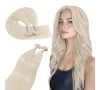 Ugeat Extension Cheveux Humain Keratine 60 cm Blond Platine Extension Keratine Cheveux Naturel Blond Blanc #60A 50S 50G