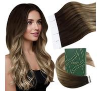 Ugeat Extension Cheveux Naturel Adhesif Ombre Brun Blond 55cm Humain Extension Adhesive Cheveux Naturel Humain Balayage Marron Foncé à Brun Moyen avec Blond Lisse Invisible 50G 20Pcs 22Pouce 4/6/613