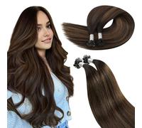 Ugeat Extension Cheveux Naturel Keratine Brun Fonce Balayage Clair 35 CM Extension Cheveux Keratine Humain Marron Foncé Ombre Brun Clair 50g 50s 14 Pouces 2-2-6