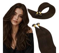 Ugeat Extension Cheveux Naturel Keratine Marron Foncé 40cm a Chaud Remy Extension Cheveux Humain Keratine Brun Fonce #2 50G 50S 16 Pouces Lisse
