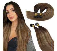 Ugeat Extension Cheveux Naturel Keratine Marron Fonce Balayage Brun 55 CM Extension Cheveux Keratine Humain Ombre Brun Clair 50g 50s 22 Pouces 2-6-12
