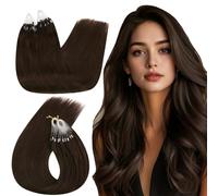 Ugeat Extension Cheveux Naturel Loops à Froid Brun Fonce 50G 50s 35 cm Humain Extension Cheveux Micro Ring Marron Foncé #2 Naturel Invisible 14 Pouces