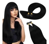 Ugeat Extension Keratine Cheveux Humain 55CM Noir 50 Grammes Extension Cheveux Naturel Keratine a Chaud Noir #1 Flat Tip 22 Pouces 50S Remy