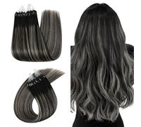 Ugeat Extensions capillaires en cheveux humains à micro-anneaux Balayage | Extensions de cheveux humains à micro-anneaux ombrés - Noir naturel avec argent - Soyeux et naturels - Pour femme