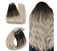 Ugeat Extensions de cheveux humains à micro-anneaux Blond Balayage 50S 50G | Extensions de cheveux humains à micro-anneaux - Brun foncé à brun clair avec blond platine - Invisible et doux - Dégradé