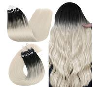 Ugeat Extensions de cheveux humains Remy avec micro-anneaux - Blond ombré - 50 cm - Micro anneau - Noir naturel - Blond ombré - Pour femme - 50 g - 50S - 1B/60A