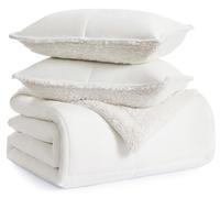 UGG 10265 Blissful Parure de lit réversible en Peluche Sherpa Douce et Confortable avec Couvre-oreillers Lavable en Machine pour décoration de Chambre à Coucher, lit Double/Queen Size, Blanc