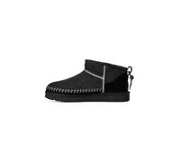 UGG Classic Ultra Mini Biarritz Bottes d'hiver pour femme en daim avec doublure en peau de mouton véritable, bottes légères avec semelle EVA et pompon en cuir