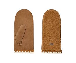 Ugg - Moufles en cuir et en polaire - W Uggfluff Scalloped Mitten Chestnut pour Femme en Cuir - Taille L/XL - Marron Marron L/XL