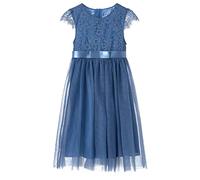 Ugitopi Robe de princesse longue en dentelle pour fille - Robe de fête pour enfant en tulle, Vieux bleu, 5 ans