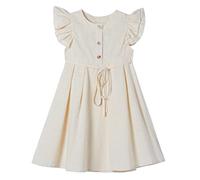 Ugitopi Robe Décontractée en Coton et Lin pour Fille Manchon Flutter Beige 90