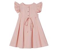 Ugitopi Robe Décontractée en Coton et Lin pour Fille Manchon Flutter Pink 140