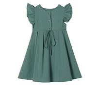 Ugitopi Robe Décontractée en Coton et Lin pour Fille Manchon Flutter Turquoise 90