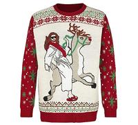 Ugly Christmas Sweater Pull Moche De Noël Jésus sur Un Renne Homme Pull de Noël Multicolore 3XL