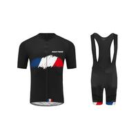 UGLY FROG Équipe de France Cyclisme Maillot Manches Courtes+Gel 20D Dous-Vêtements Rembourrés Coolmax Cuissard à Bretelle VTT pour Homme