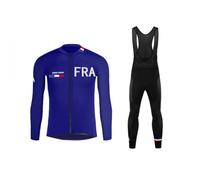 UGLY FROG Équipe de France Cyclisme Maillot Manches Longues+Gel 20D Dous-Vêtements Rembourrés Coolmax Cuissard à Bretelle VTT pour Homme