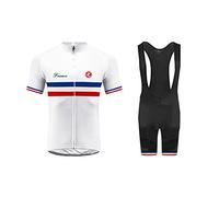 UGLY FROG Maillot de France Drapeau Ensemble Cyclisme Manche Courte Tenue Velo Jersey Pro Été pour Homme+Cuissard Court avec Gel 20D Rembourré HFZD03