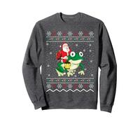 Ugly Frogs Cadeau de Noël Amusant Père Noël sur Une Grenouille Sweatshirt, Unisexe pour Adultes, Chiné Foncé, M