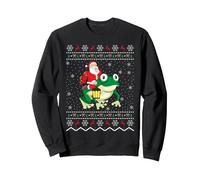 Ugly Frogs Cadeau de Noël Amusant Père Noël sur Une Grenouille Sweatshirt, Unisexe pour Adultes, Noir, M