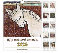Ugly Medieval Animals 2026 Wall Calendar,Creativity Medieval Theme Art Illustrated Calendar,Unique 12 Hilarious Animal Illustrations Calendars,Art Lovers Home Office Decor