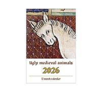 Ugly Medieval Calendrier mural 2026 Motif cheval médiéval amusant et laid Calendrier mensuel Décoration murale polyvalente pour bureau, portes et murs Marron