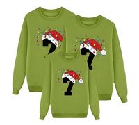 Ugly Pull Noel Femme Pull De Noel Femme Sweat Shirt Manches Longues Col Rond Imprimé Chiffre 7 Noël Mode Velours Plus Taille Grande Parent Enfant Pour Tenue Fêtes Vêtement Style Papa Look Dad