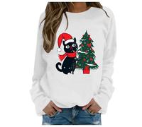 Ugly Pull Noel Rigolo Femme Nouveauté Rudolph Automne Coton Grande Taille Sweat de Noel sans Capuche Oversize Pull Chic Et Elegant Col Rond Sweat Hiver Chaud Déguisement Mère Noël Sexy (White, XL)